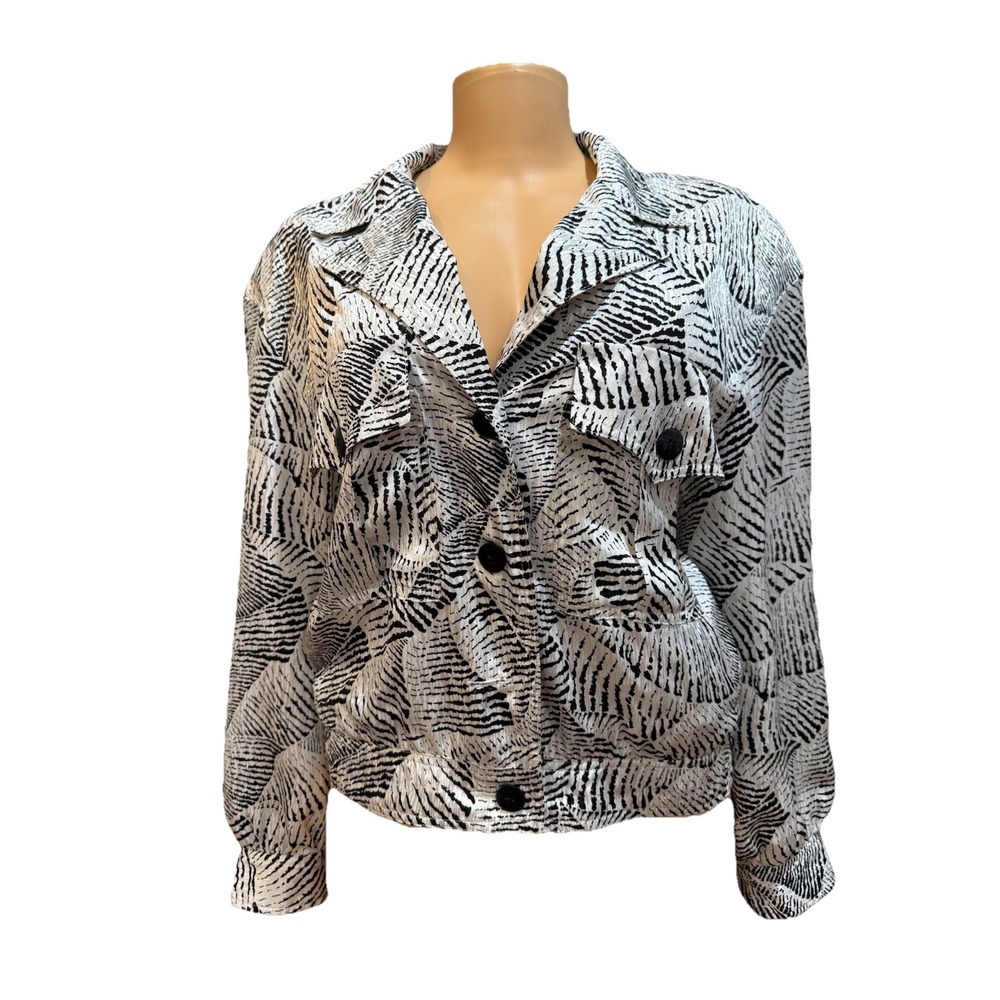 Paul Jeffrey for Da-Rue Animal Print Button Down Puff Sleeve Shirt Women‎ Size L